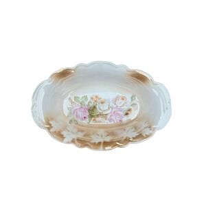 ANTIQUE VINTAGE MADE IN GERMANY PORCELAIN OPEN SALT CELLAR DISH FLORAL LEAVES